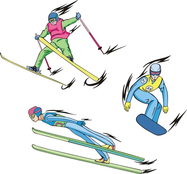 Salto de esquí, esquí de estilo libre y snowboard — Vector de stock