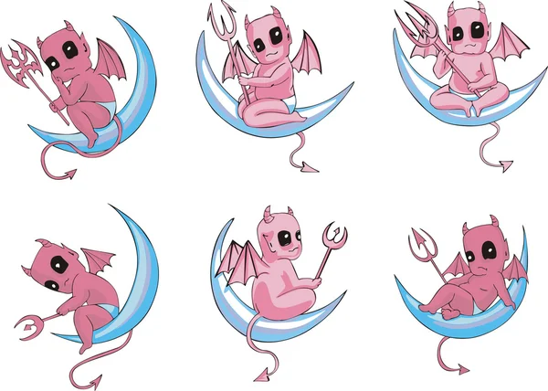 Pequeños demonios en la luna — Vector de stock