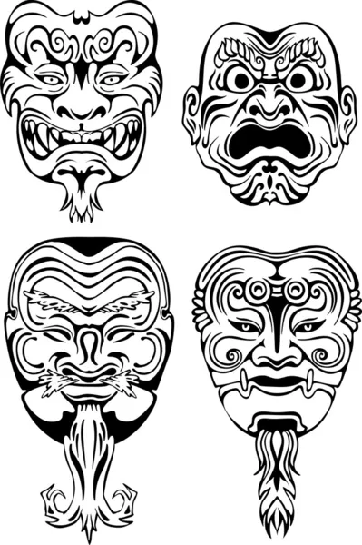 Japanese Noh Theatrical Masks — Stock Vector