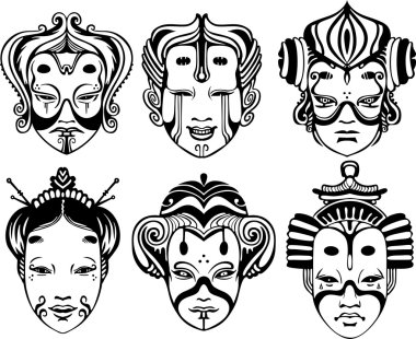 Japanese Tsure Noh Theatrical Masks clipart