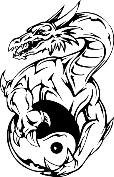 Yin ヤン記号でドラゴンのタトゥー — ストックベクタ