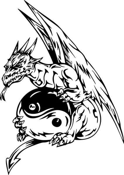 Dragon tattoo met yin-yang teken — Stockvector