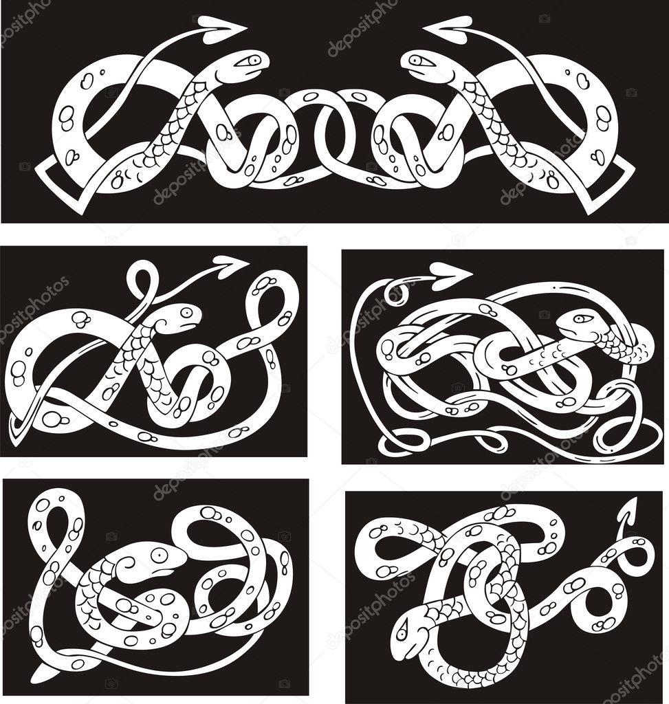 Celtic knot patterns with snakes