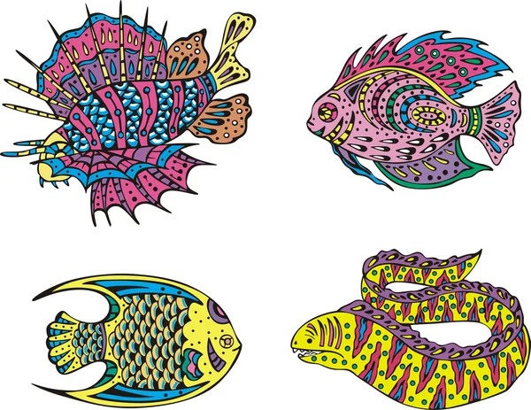 程式化的各色鱼 — 图库矢量图片