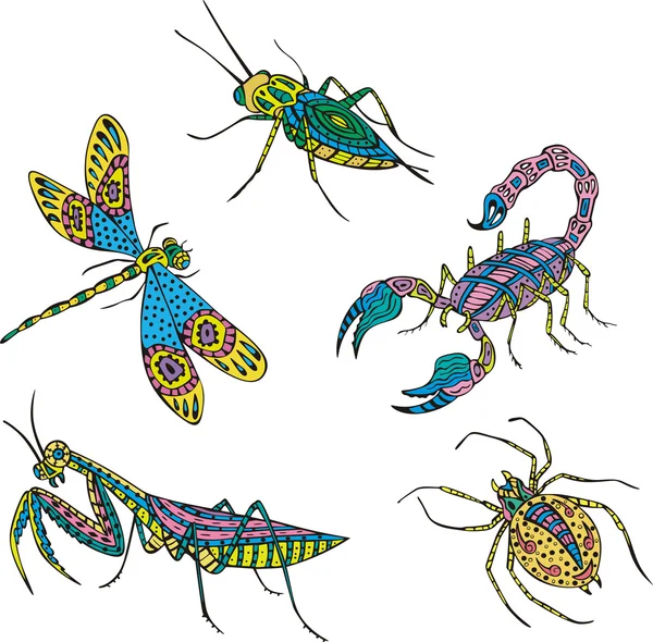 Insectes bigarrés stylisés — Image vectorielle