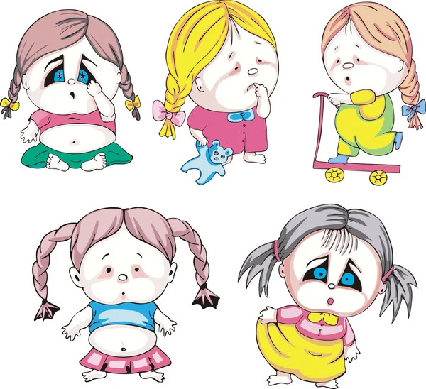 Funny kids - girls with braids — Stock Vector