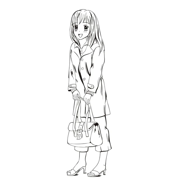 Anime girl with handbag — Stock Vector