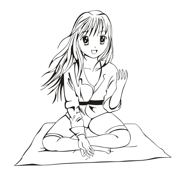 Sketch of beautiful anime girl. Anime girl line drawing. Can be colored.  Vector illustration Stock Vector