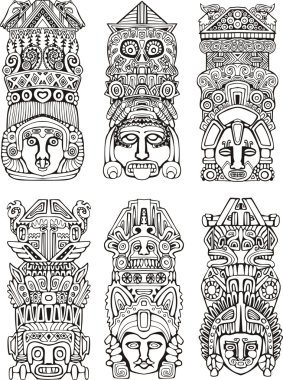 Aztec totem poles clipart
