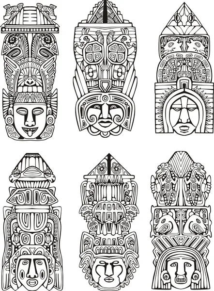 Aztec totem poles — Stock Vector