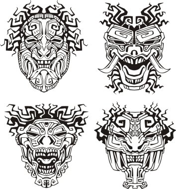 Aztec monster totem masks clipart