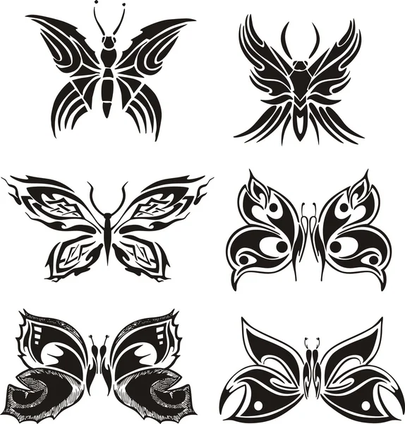 Tatuajes simétricos de mariposa — Vector de stock