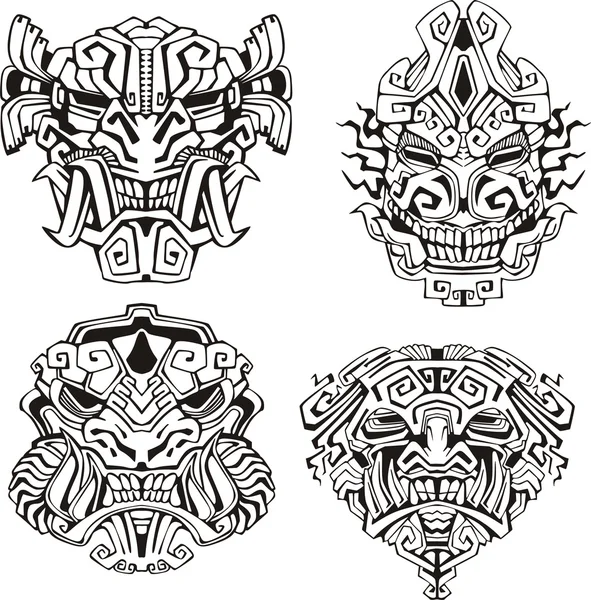 Aztec monster totem masks — Stock Vector