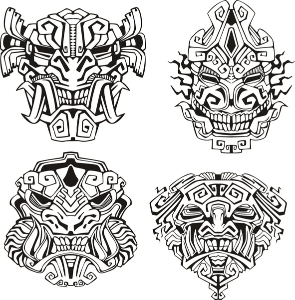 Aztec монстр тотем маски Ліцензійні Стокові Ілюстрації
