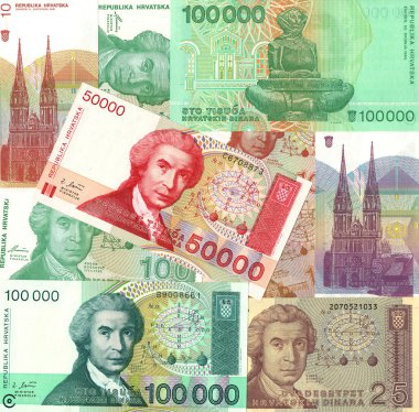 Background of old Croatia kuna money bills clipart