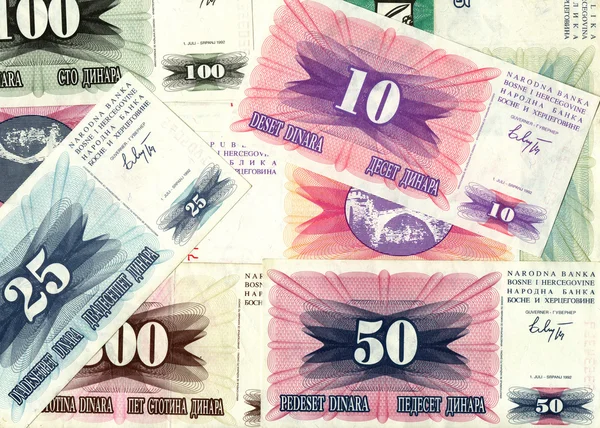 Background of old Bosnian dinar banknotes — Stock Photo, Image