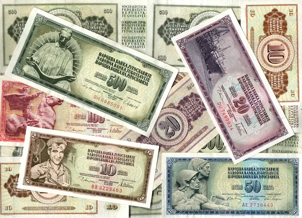Background of old Yugoslavian dinar banknotes — Stock Photo, Image