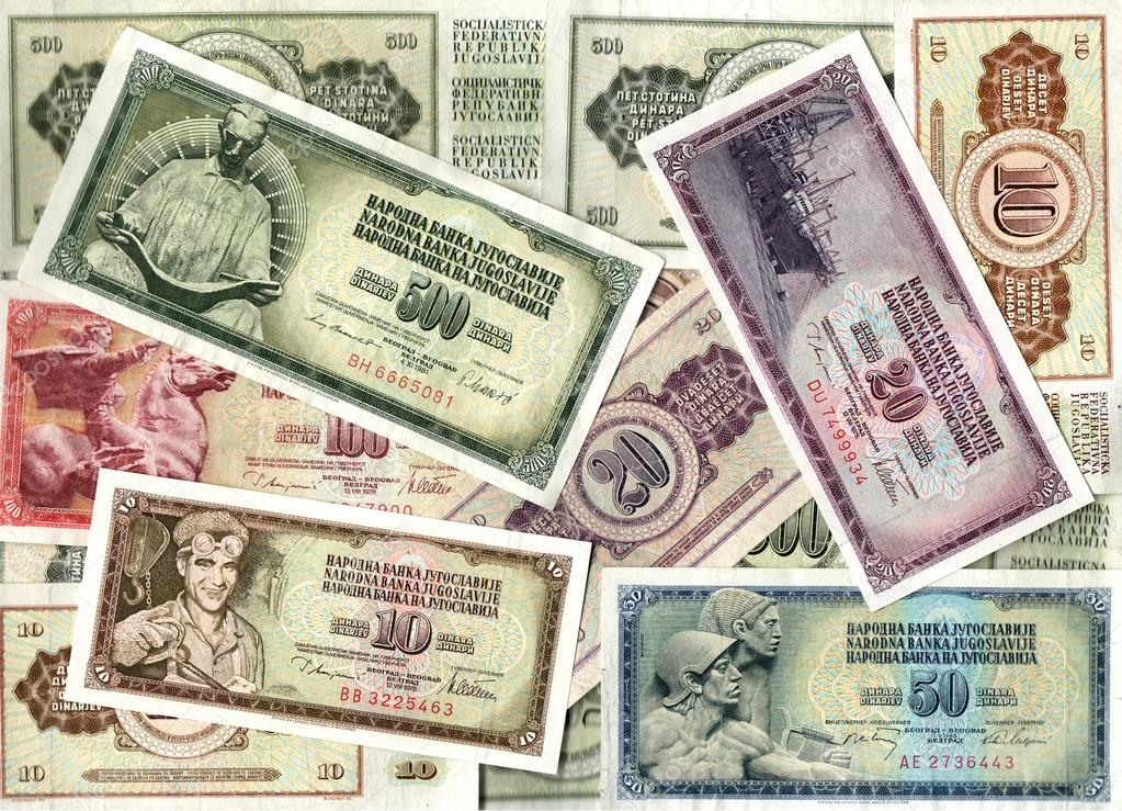 background of old Yugoslavian dinar banknotes