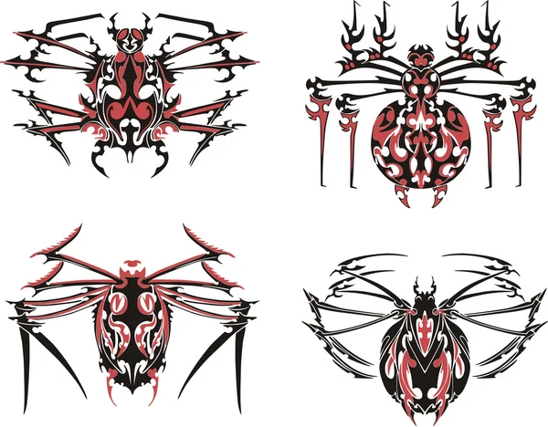 Μαύρο και κόκκινο αράχνη συμμετρική τατουάζ — Διανυσματικό Αρχείο
