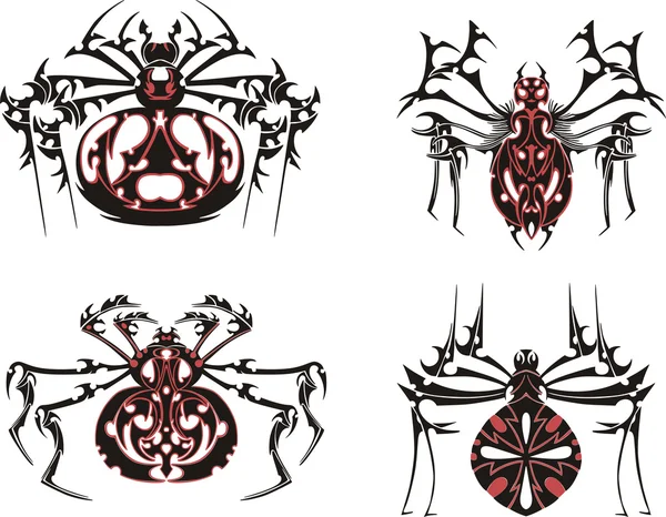 Чорно-червоні симетричні татуювання павука — стоковий вектор