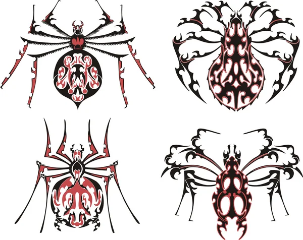 검정과 빨강 대칭 거미 문신 — 스톡 벡터