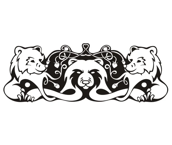 Stilisierte symmetrische Vignette mit Bären — Stockvektor