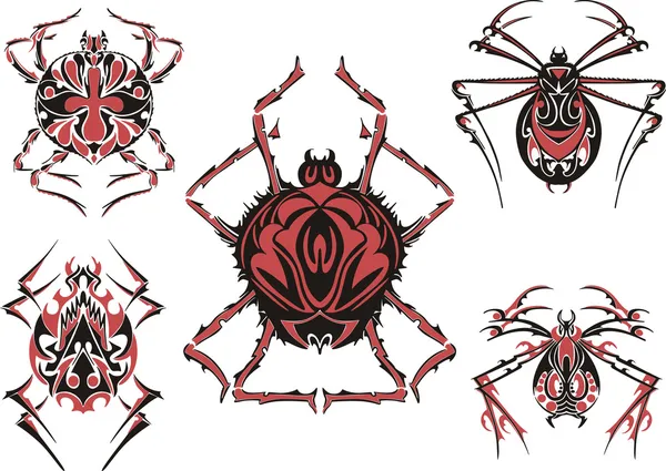 Black and red symmetric spider tattoos — Stock Vector