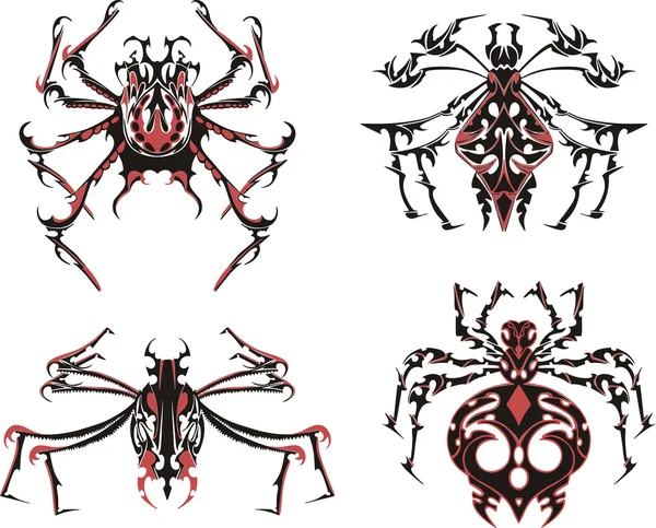 Black and red symmetric spider tattoos — Stock Vector