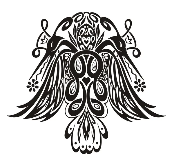 Vignette symétrique stylisée avec oiseaux — Image vectorielle