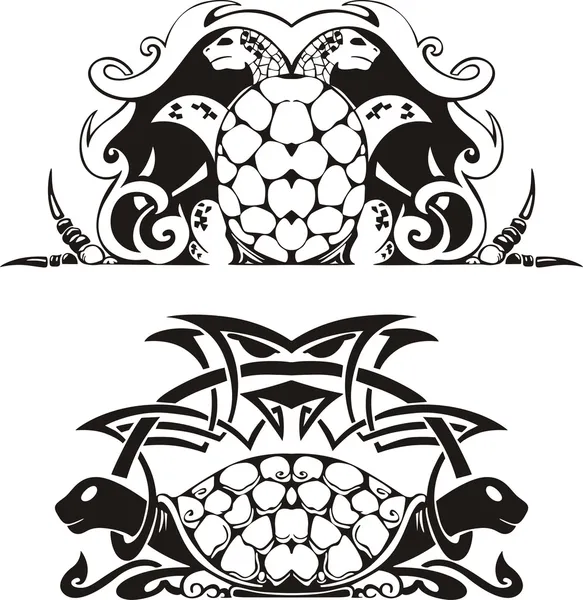 Viñeta simétrica estilizada con tortugas — Vector de stock