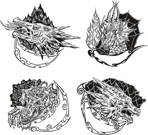 Modèles décoratifs avec têtes de dragon — Image vectorielle