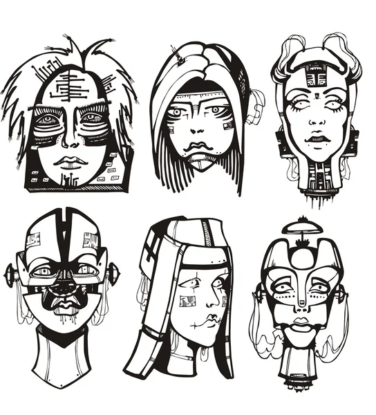 Cabezas de cyborgs femeninos — Archivo Imágenes Vectoriales