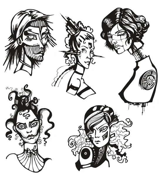 Heads of female cyborgs — Stock Vector