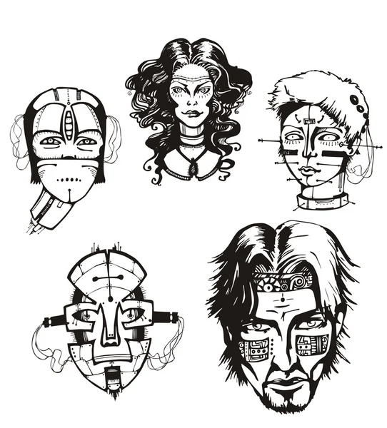 Heads of female cyborgs — Stock Vector