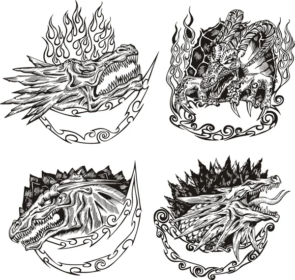 Decorative templates with dragon heads — Stock Vector