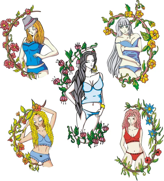 Элегантные девушки в цветах — стоковый вектор