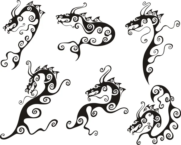 Stylistic dragon tattoos — Stock Vector