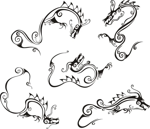 Stylistic dragon tattoos — Stock Vector