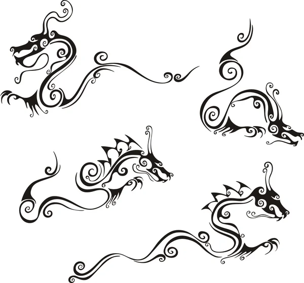 Stylistic dragon tattoos — Stock Vector