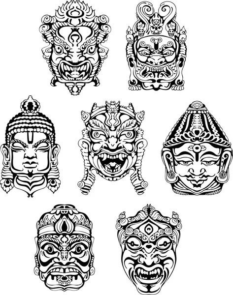 Máscaras de divindade hindu — Vetor de Stock