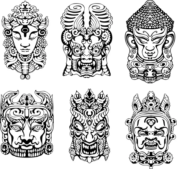 Hindu deity masks — Stock Vector