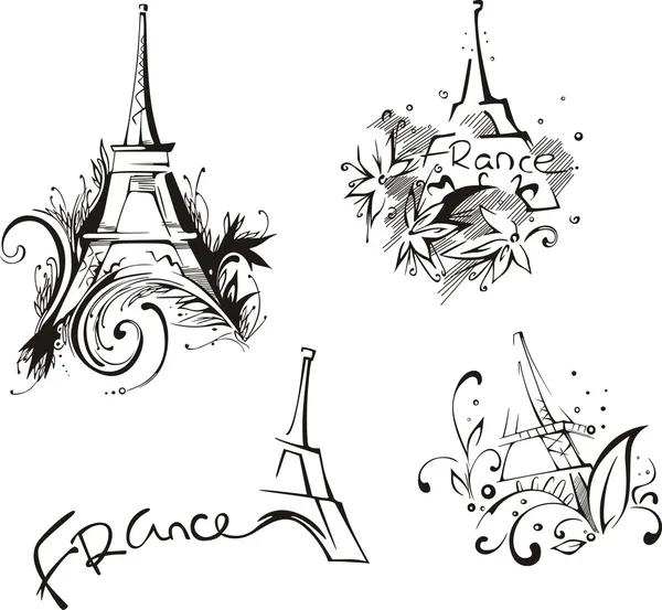 Bocetos con Torre Eiffel — Vector de stock