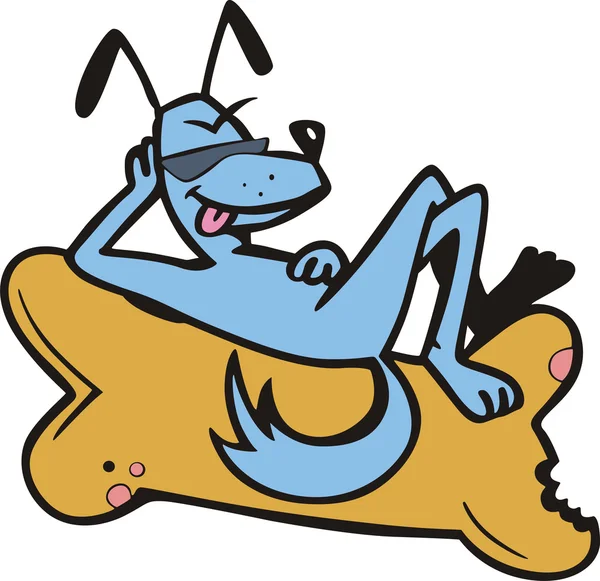 Comic dog lying on a bone — Stock Vector