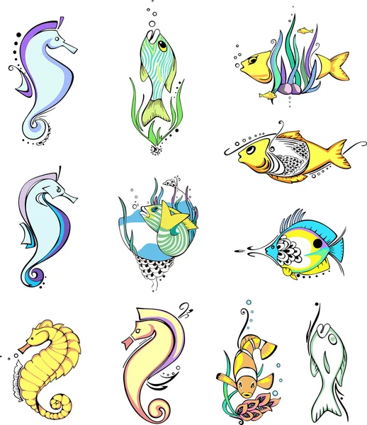 Miscellaneous stylized fish — Stock Vector