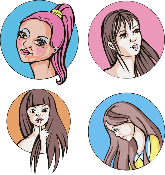 Round portraits of young cute women — Stock Vector