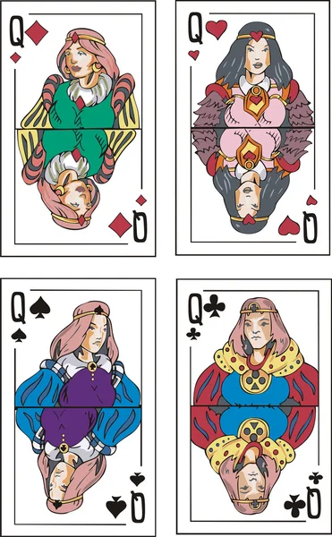 玩纸牌。皇后区 — 图库矢量图片