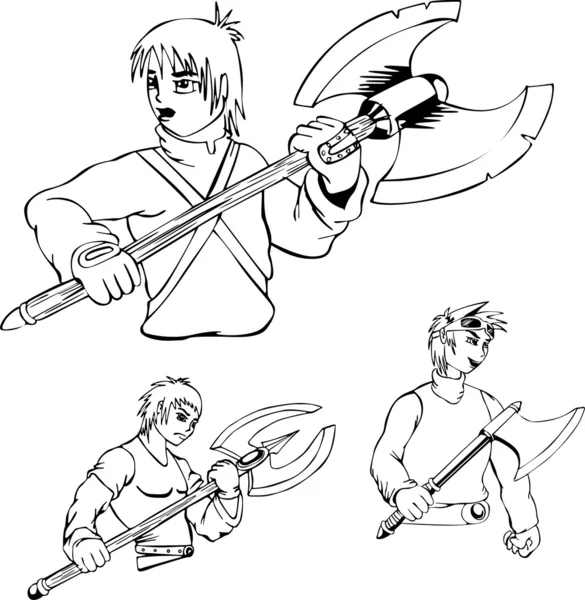 Anime warriors with poleaxe — Stock Vector