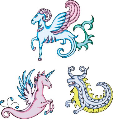 efsanevi deniz keçi ve tek boynuzlu at