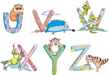 komik çocukça harf uvwxyz