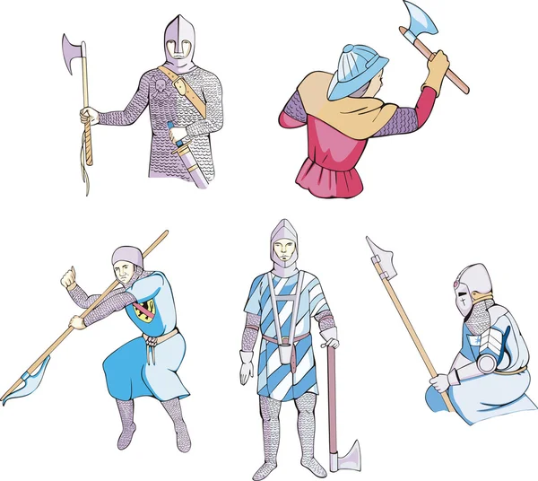 Medieval knights with axes — Stock Vector